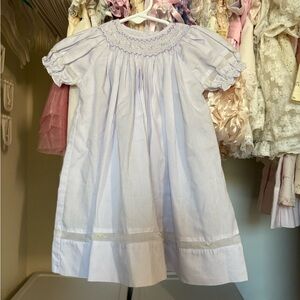 Petit Ami light purple smocked dress with lace detailing NB